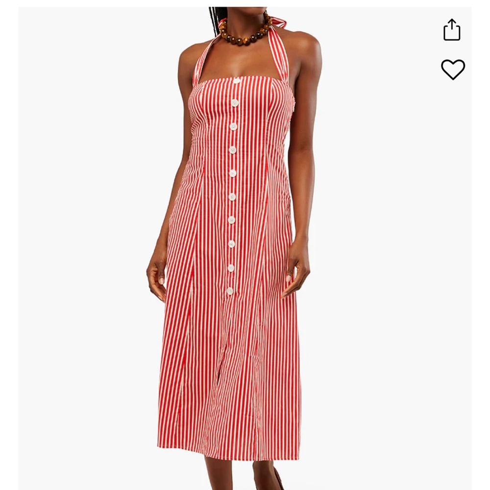 Halter Stripes Button Up Midi